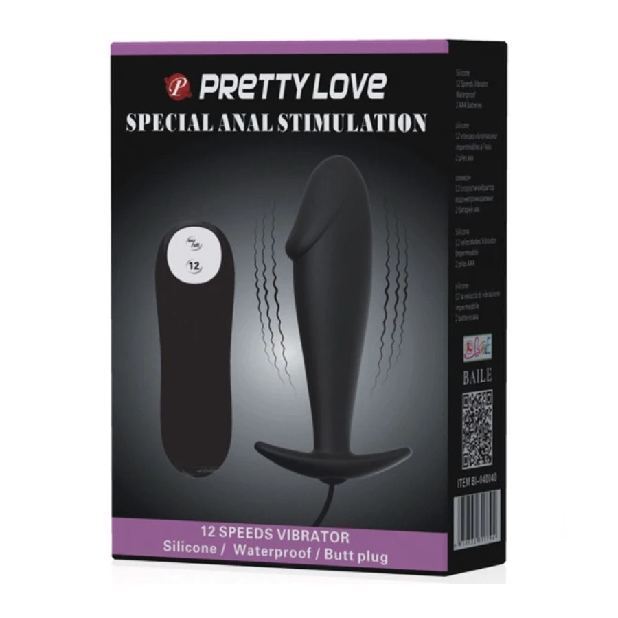 PRETTY LOVE - SILICONE ANAL PLUG FORMA DE PÊNIS E 12 MODOS DE VIBRAO PRETO